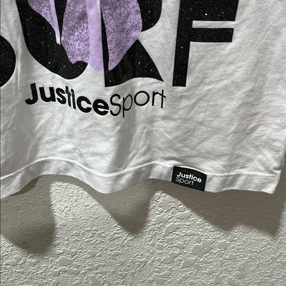 Justice White and Purple Surf Tee Short Sleeve& Green shorts SET size 10 GUC